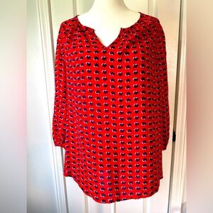 Red with navy blue hearts Women's Top❤️